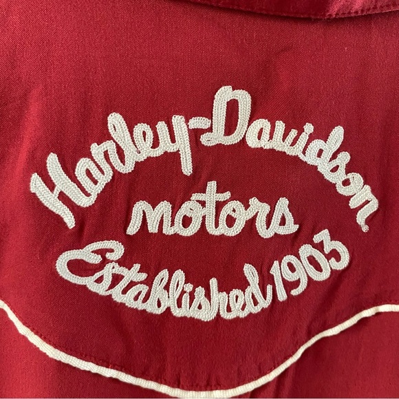 NWT Harley Davidson Moto Club Sleeveless Shirt Red Button 96670 Tank Embroidered - Picture 11 of 16